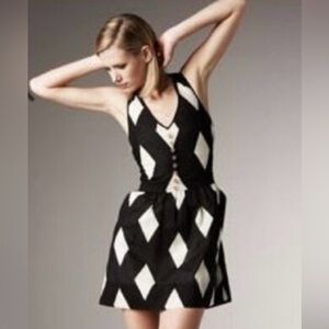 Black White Diamond A Line Harlequin Mini Dress